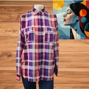 Gap Womens  Multicolor Long Sleeve Soft Plaid‎ Button Up Shirt Sz S